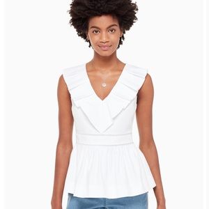 Kate Spade white ruffle v neck top size 2